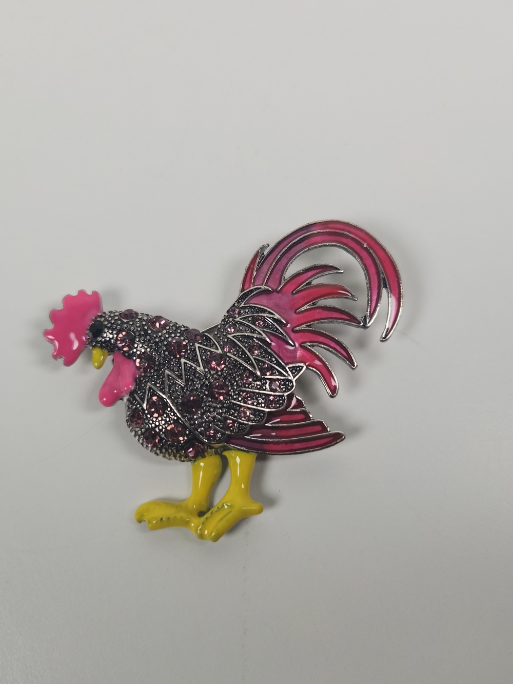 Vintage Pink Rhinestone Rooster Brooch | Costume Jewelry | Vintage Lapel Pin